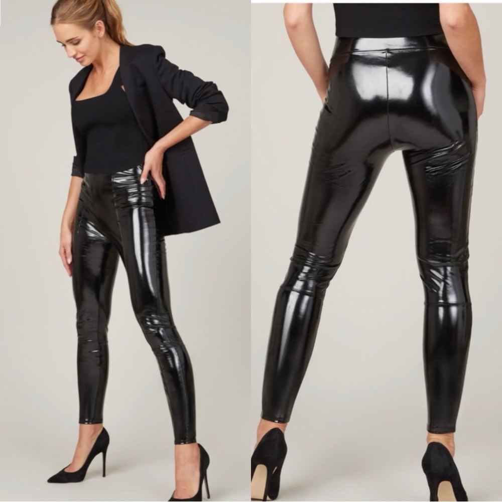 SPANX Patent Faux Leather Black High Rise Leggings Pants